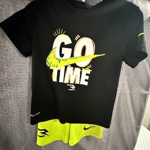 Nike Kids Black Tee with Neon Yellow 'Go Time' Design